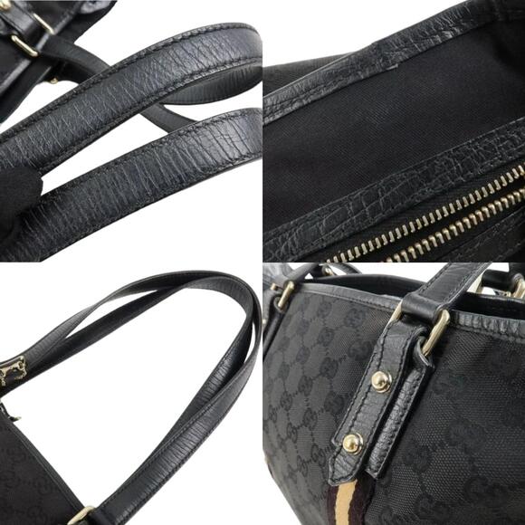 💎✨BEAUTIFUL✨💎 Authentic GUCCI Canvas Leather Tote Bag Black Sherry GG - Picture 5 of 7